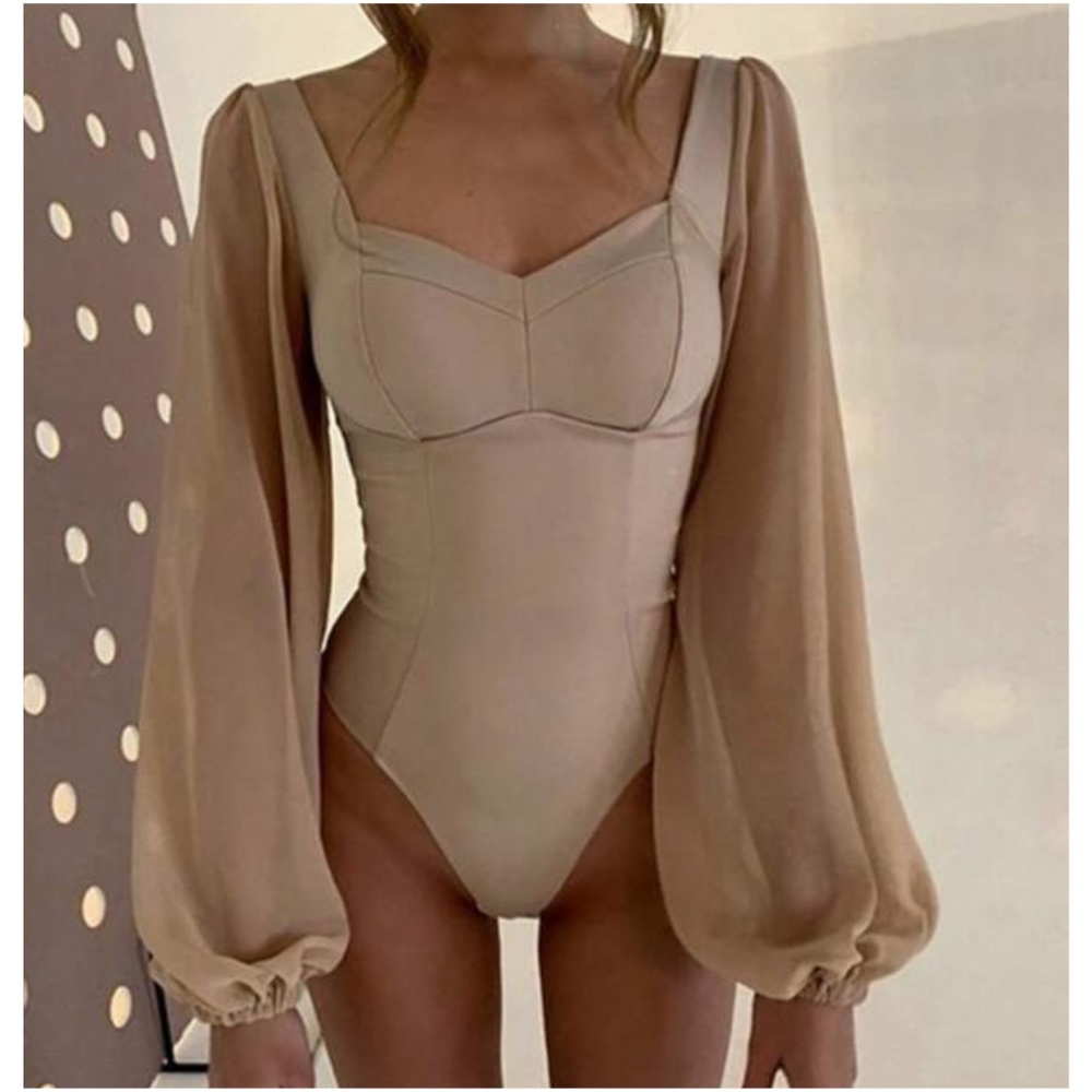020 Sheer Long Sleeve Fitted Bodysuit